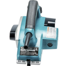 Elektrischer Handhobel von Makita mit ergonomischem Griff und Aluminium-Bodenplatte.