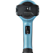 Logo Makita au-dessus d'un affichage numérique et d'une molette de réglage sur une poignée d'outil électrique avec un interrupteur à glissière.
