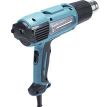 Décapeur thermique bleu Makita HG6031V de 1800 watts avec deux réglages de débit d'air et température réglable de 50 à 600 degrés Celsius.