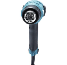 Décapeur thermique en plastique turquoise et noir avec grille de buse en métal.