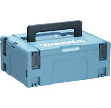 Coffret de transport bleu Makita Makpac en plastique avec poignée et clips de fermeture.