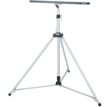 Trépied Makita pour projecteurs de chantier en métal avec pieds réglables en hauteur et une traverse pour le montage de lampes.