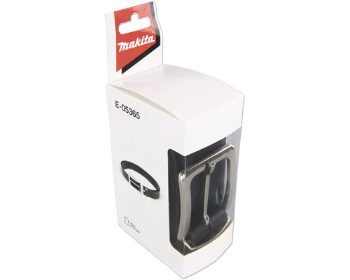 Ceinture en cuir véritable Makita E-05365 dans un emballage blanc avec fenêtre transparente sur la boucle.