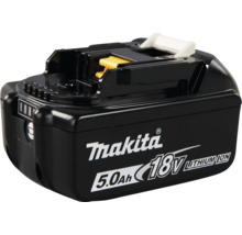 Batterie Makita lithium-ion 18 volts avec une capacité de 5,0 ampères-heures.