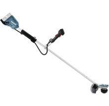 Makita Akku-Rasentrimmer mit Zweihandgriff und Metallstiel.