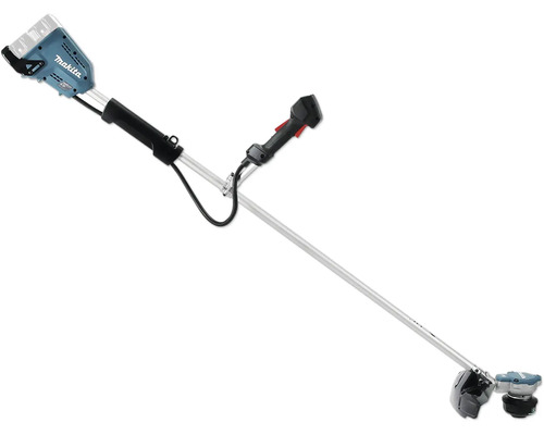 Makita Akku-Rasentrimmer mit Zweihandgriff und Metallstiel.