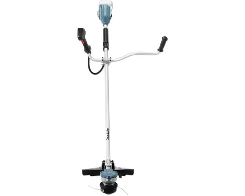 Makita Akku-Motorsense mit Zweihandgriff und Fadenkopf für die Gartenarbeit.