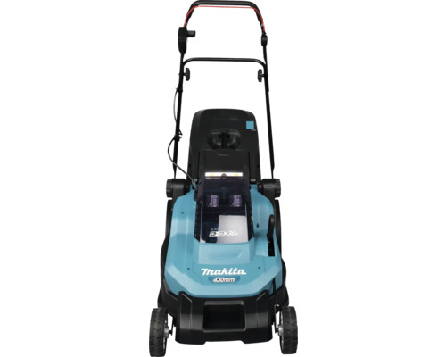 Tondeuse à gazon sans fil Makita d'une puissance de 36 Volt et d'une largeur de coupe de 430 millimètres.
