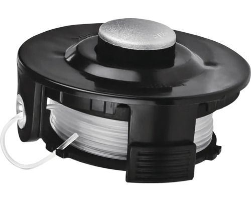 Bobine de fil pour coupe-bordure en plastique noir avec fil de nylon transparent.