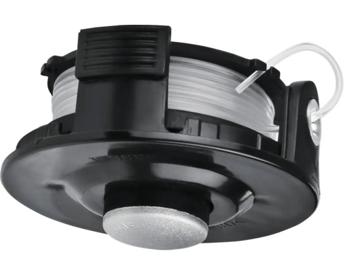 Bobine de fil pour coupe-bordures en plastique noir avec fil de nylon transparent.