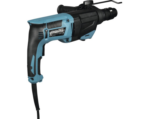 Makita Bohrhammer HR2670FT in Blau und Schwarz mit Seitengriff, Tiefenanschlag und Netzkabel zum Bohren und Meißeln in Beton.