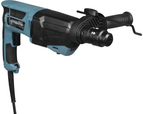 Makita Kombihammer HR2670FT in Blau und Schwarz mit SDS-plus Werkzeugaufnahme, Zusatzhandgriff und Tiefenanschlag.