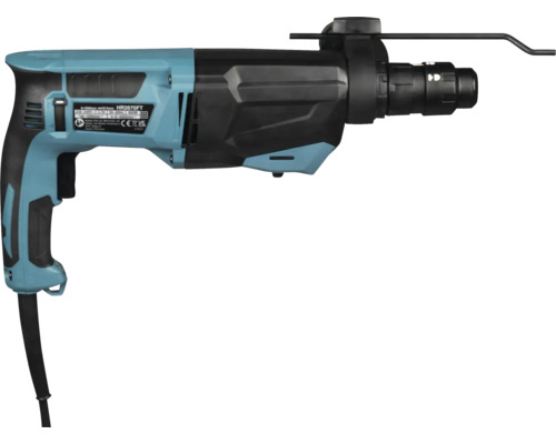 Blauer Makita Kombi-Bohrhammer HR2670FT mit Netzbetrieb, Tiefenanschlag und Pistolengriff.