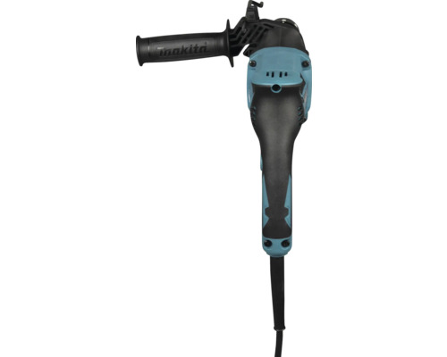 Makita Bohrhammer in der Ansicht von oben mit schwarzem Zusatzhandgriff und gummiertem Hauptgriff.