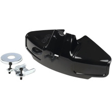 Schutzhaube aus schwarzem Kunststoff für Motorsensen, inklusive Montage-Set mit Metallschelle und Schrauben.