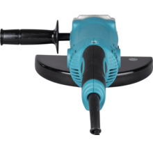 Meuleuse d'angle avec poignée latérale et capot de protection, boîtier bleu avec éléments noirs.