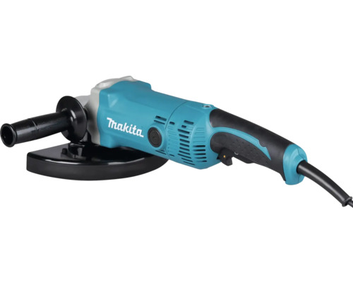 Meuleuse d'angle Makita avec poignée latérale et capot de protection.