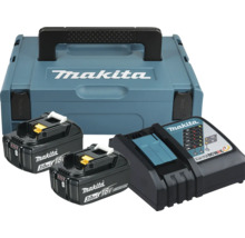 Kit d'alimentation Makita avec coffret Makpac, deux batteries lithium-ion 18 Volt 3,0 Ampères-heures et un chargeur rapide.