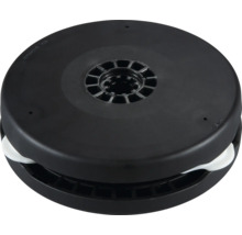 Schwarze Fadenspule aus Kunststoff für Rasentrimmer mit zentraler Halterung.