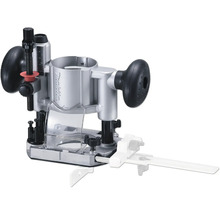 Embase de défonçage plongeante Makita en métal et plastique avec deux poignées noires et réglage de profondeur.