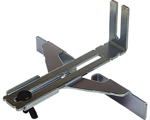 Aide au montage réglable en métal pour cadres de portes avec vis de blocage.