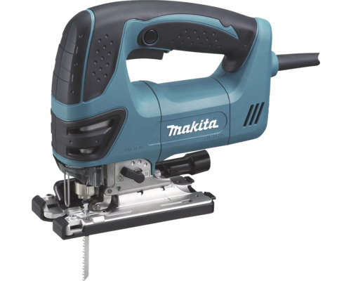 Makita Stichsäge mit Sägeblatt und Metall-Grundplatte.