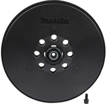 Plateau de ponçage Makita pour ponceuses excentriques avec huit trous d'aspiration et vis de fixation. Logo Makita.