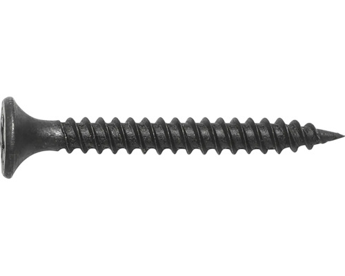 Schnellbauschraube mit Senkkopf, Kreuzschlitz und Grobgewinde, phosphatiert.