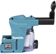 Système aspiration poussière Makita DX08 avec filtre HEPA pour perforateurs sans fil, 18 Volt, plastique, bleu et noir, bac transparent.