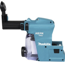 Système d aspiration Makita avec filtre HEPA pour perforateurs, réservoir transparent et bras d aspiration réglable.