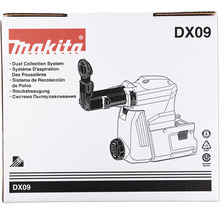 Emballage pour système d aspiration Makita DX09 avec illustration de l appareil et Makita Logo.