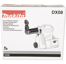 Emballage d'un système d'aspiration Makita DX08 avec illustration du produit et Makita Logo.