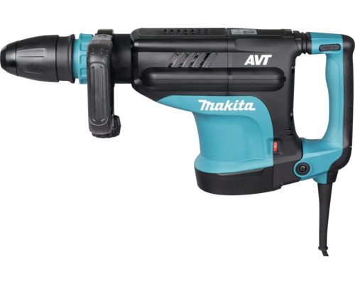 Makita Abbruchhammer mit Anti-Vibrations-Technologie, Zusatzhandgriff und D-Handgriff. Makita Logo.