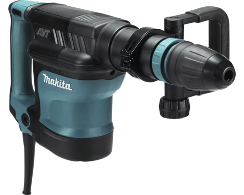 Blauer und schwarzer Makita Abbruchhammer mit Anti-Vibrations-Technologie und Zusatzgriff.