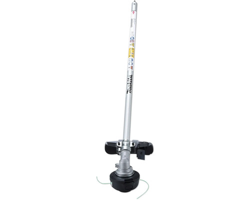 Accessoire de débroussaillage Makita EM406MP avec tube en métal argenté et tête de coupe noire pour moteurs multifonctions.