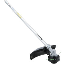 Accessoire de débroussailleuse Makita EM408MP pour outils multifonctions avec tube argenté, Makita Logo, capot de protection noir et tête de coupe.