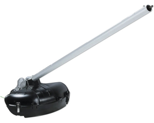 Accessoire de coupe-bordure avec manche en métal argenté et carter de protection noir pour systèmes multi-outils.