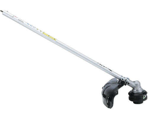 Embout coupe-bordure pour système multifonction avec long manche en métal et capot de protection.