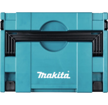 Türkiser Makita Werkzeugkoffer Makpac aus Kunststoff mit Makita Logo und klappbarem Tragegriff.