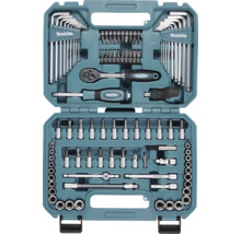 Makita Werkzeugset im Koffer mit Ratschengriff, Schraubendrehergriffen, Bits, Steckschlüsseleinsätzen und Innensechskantschlüsseln.