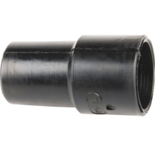 Schwarzer Rohrverbinder aus Kunststoff mit zwei verschiedenen Durchmessern.