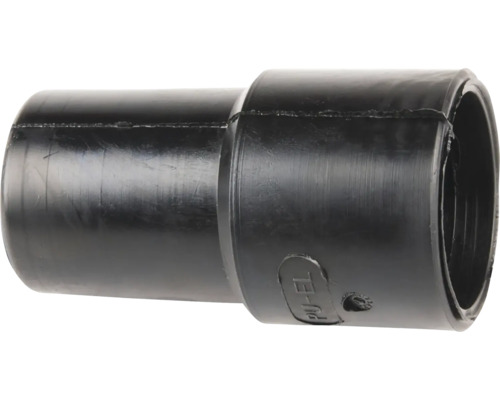 Schwarzer Rohrverbinder aus Kunststoff mit zwei verschiedenen Durchmessern.