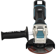 Makita Akku-Winkelschleifer mit X-LOCK-System, bürstenlosem Motor, Metallgetriebekopf und schwarzem Seitengriff.