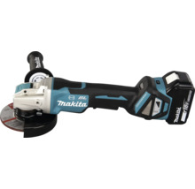 Makita Akku-Winkelschleifer mit bürstenlosem Motor, 18 Volt Akku und Seitengriff.