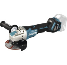 Blau-schwarzer Makita Akku-Winkelschleifer mit bürstenlosem Motor, X-LOCK-System und Seitengriff.