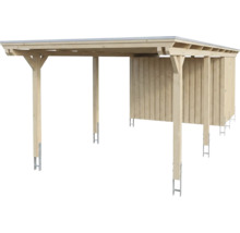 Carport aus Holz mit integriertem Geräteraum und Flachdach