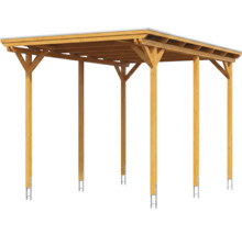 Carport aus Holz mat Flachdach a sechs Pottoen inklusive Pottoenankeren.