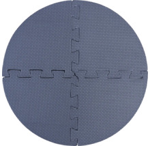 Tapis de protection de sol rond gris en mousse EVA avec surface texturée, lot de quatre pièces emboîtables.