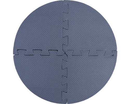Tapis de protection de sol rond gris en mousse EVA avec surface texturée, lot de quatre pièces emboîtables.