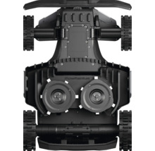 MowMentum Mähroboter Unterseite mit Schneidwerkzeugen und Raupenantrieb